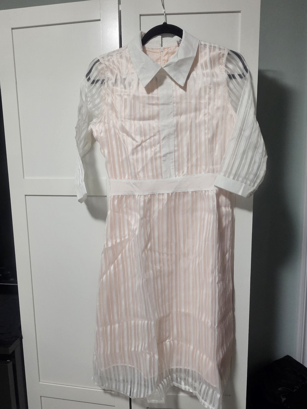Vintage-Inspired Blush Pink & White Sheer Dress